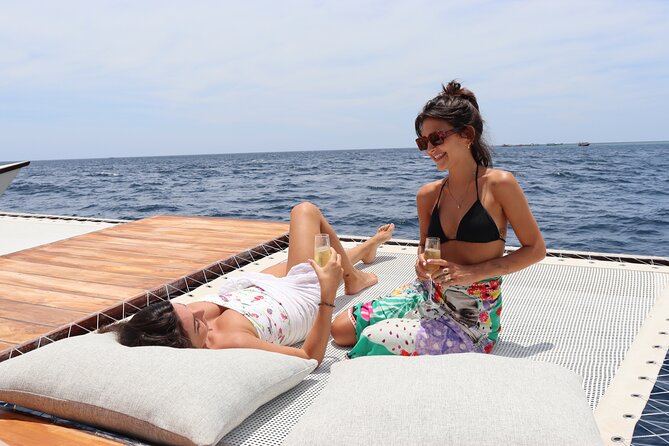 4-in-1 • Gili Islands Snorkel & Sunset Half-day Catamaran Cruise - From snorkeling boat to floating beach club