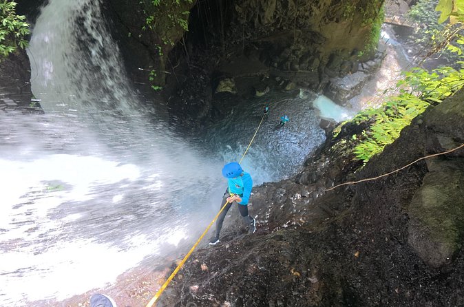 Bali Canyoning Trip – Explore Hidden Waterfalls & Gorges - Rappelling beside the Gitgit Twin Waterfall
