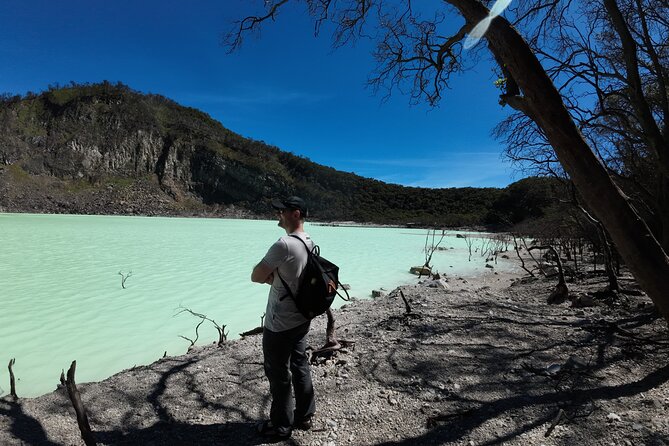 Bandung Volcano Sightseeing and Hot Spring Private Tour - White Crater: sulfur air and a blue volcanic lake